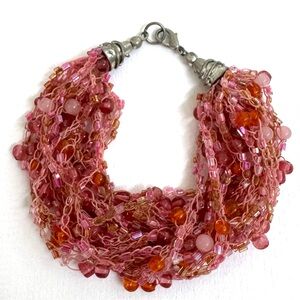 Vintage Pink and Orange Beaded Bracelet with Silver Clasp.
